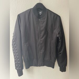 Y/R Young & Reckless Black Bomber Jacket with Lace-Up Sleeve